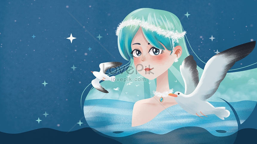 Kartun Ilustrasi Penyembuhan Estetika Mimpi Putri Laut