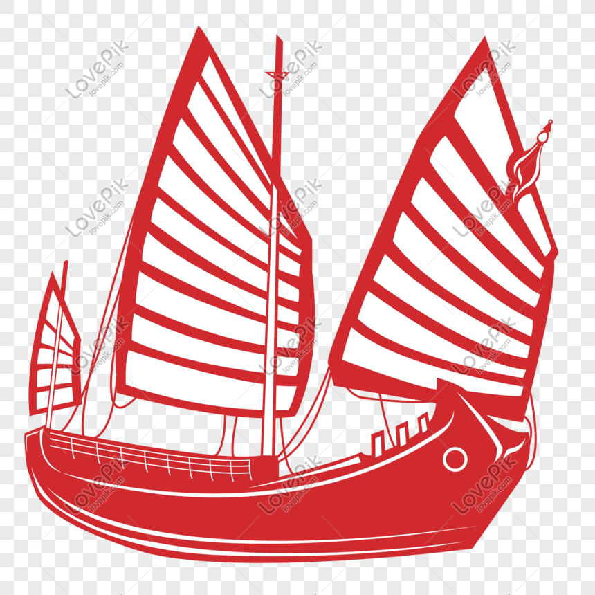 Red traditional auspicious paper-cut Chinese sailboat, Paper-cut, traditional sailboat, paper-cut sailboat png transparent background