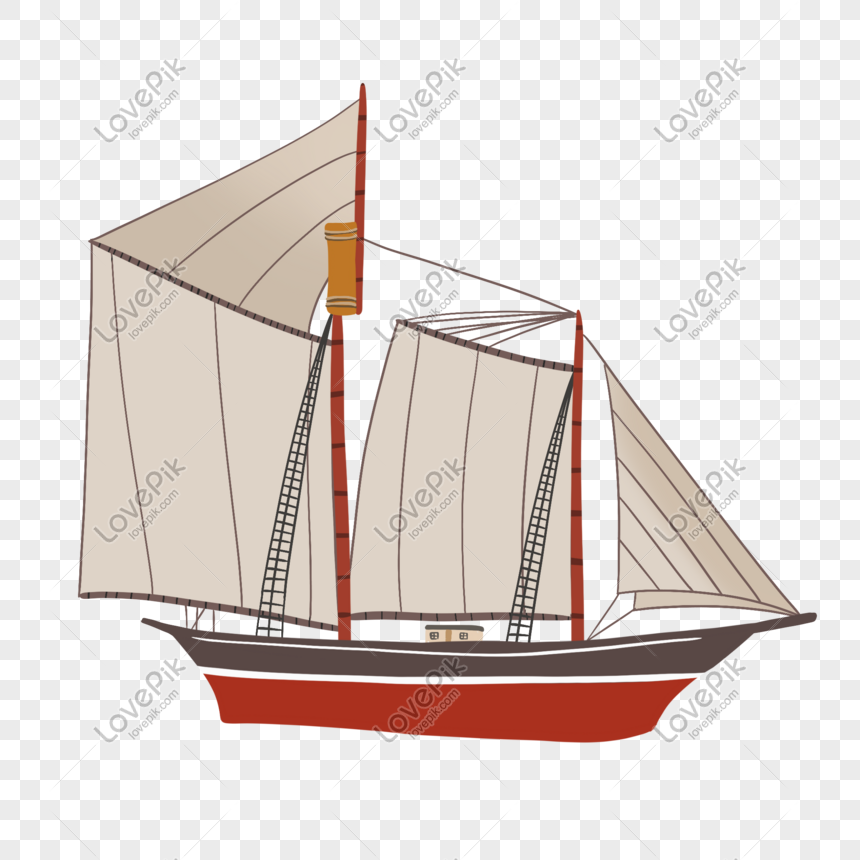 Hand drawn large sailboat cartoon element, Cartoon, decorative, large sailboat png picture