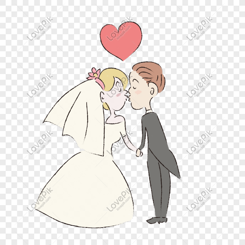 Hand Drawn Cute Fresh Wedding Kiss Villain PNG White Transparent And ...