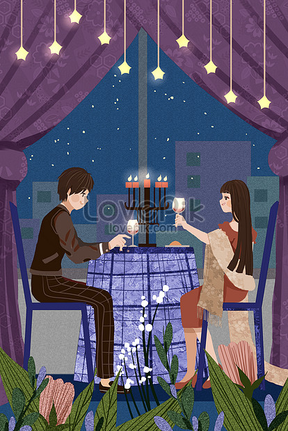 バレンタインデーカップルデート告白夜ロマンチックな漫画フラットイラストイメージ 図 Id Prf画像フォーマットjpg Jp Lovepik Com