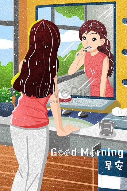 こんにちは おはようございます 朝のブラッシング ブラッシング 美しい日 イラストイメージ 図 Id Prf画像フォーマットjpg Jp Lovepik Com