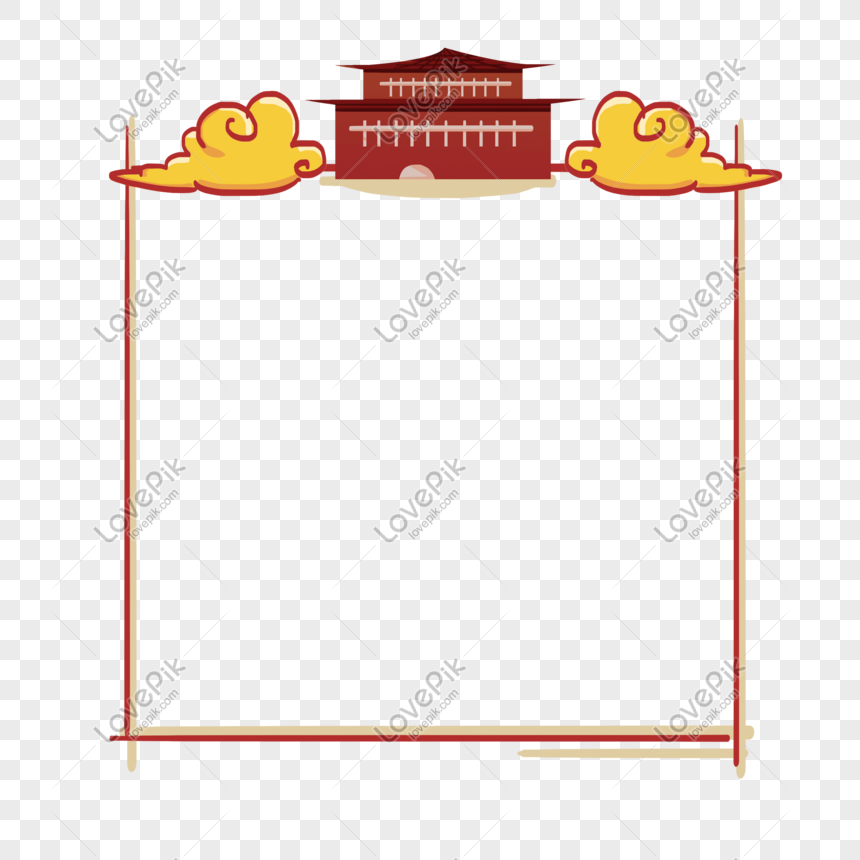 Hand Drawn Building Auspicious Border Illustration, Hand-painted Border ...