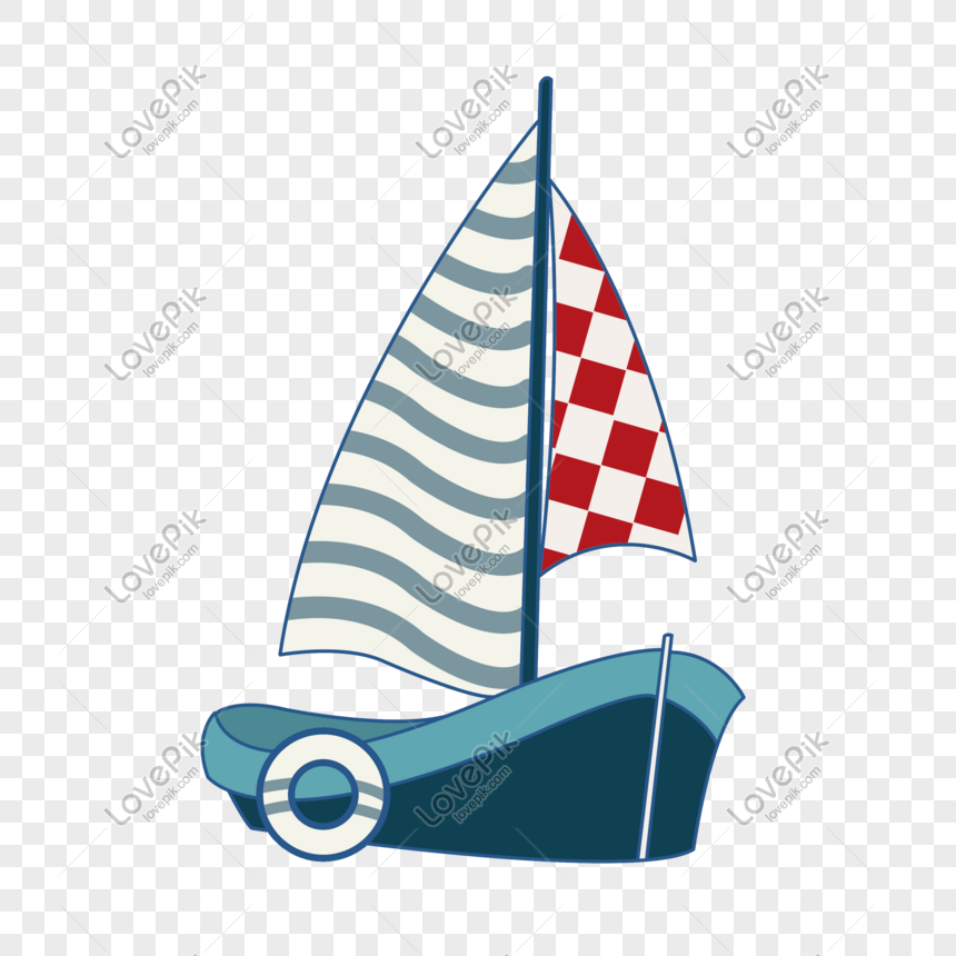 Cute flat cartoon blue hand drawn sailboat, Sailing, cute hand drawn sailboat, cartoon png image
