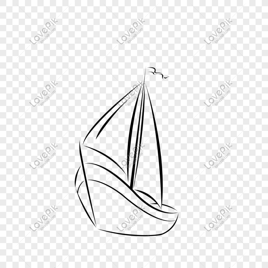 Simple line black and white quaint boat, black and white, line drawing sailboat, black line png transparent background