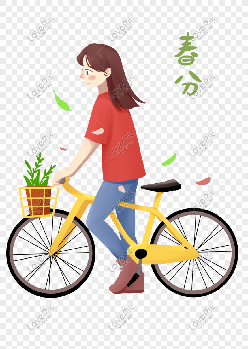 Hình ảnh Cô Bé đi Xe đạp Vào Mùa Xuân PNG Miễn Phí Tải Về - Lovepik