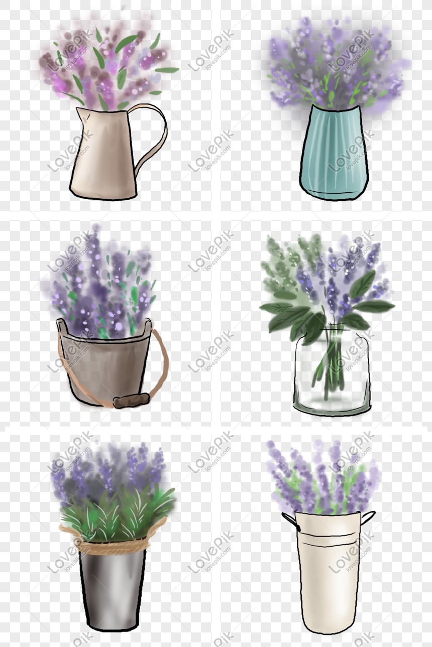 Hand Painted Various Lavender Potted Plants PNG Picture And ...