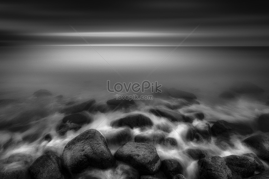 Photo De Paysage De Bord De Mer Noir Et Blanc Mer Plage Noir Et Blanc Photo Images Free Download Lovepik