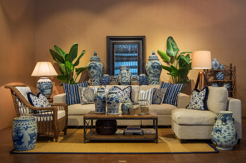 ảnh Chinese Blue And White Style Living Room Decoration Reference ...