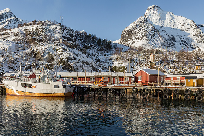 รูปสถานที่ท่องเที่ยวนอร์เวย์บ้านสีหมู่บ้านชาวประมง Lofoten Islands, HD ภาพถ่ายอาร์กติก, นอกบ้าน, ฤดูหนาว ดาวน์โหลดฟรี - Lovepik