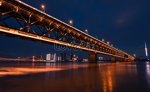 武漢長江大橋夜景風光 照片