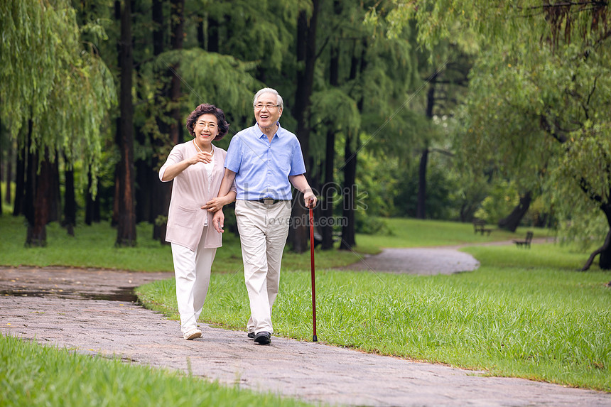 Elderly Couple Walking Outdoors In The Morning Picture And HD Photos ...