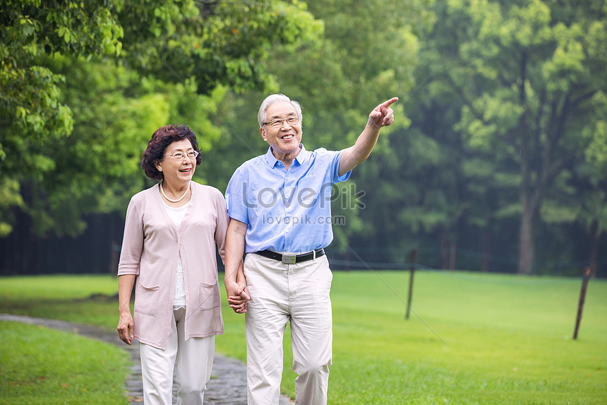 Elderly Couple Walking Outdoors In The Morning Picture And HD Photos ...