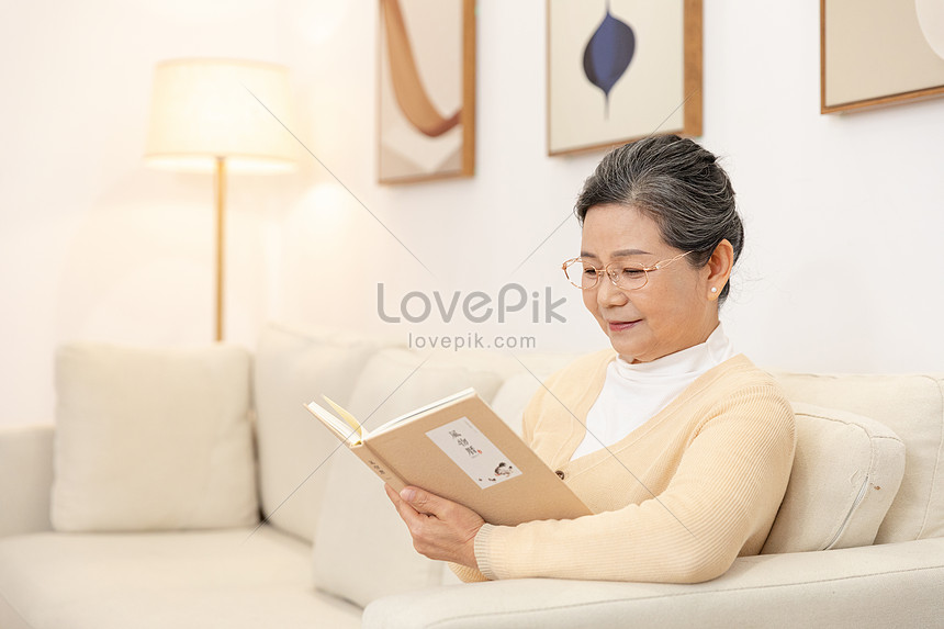 Granny Reading A Book On The Sofa Picture And HD Photos | Free Download ...