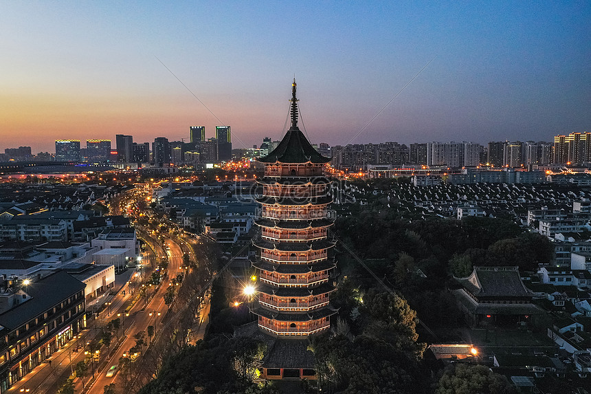 Night View Of Suzhou North Temple Tower Picture And HD Photos | Free ...