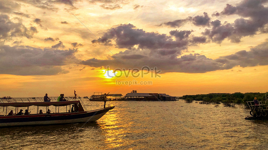 Sunset At Tonle Sap Lake Cambodia Picture And HD Photos | Free Download ...