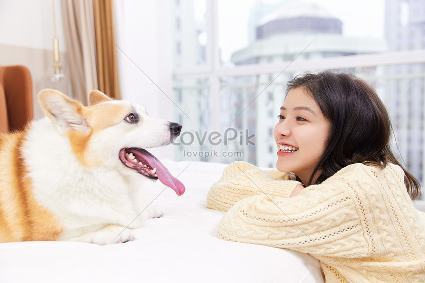 Pet Dog And Owner Intimate Interaction Photo, hd female photo, woman with dog photo