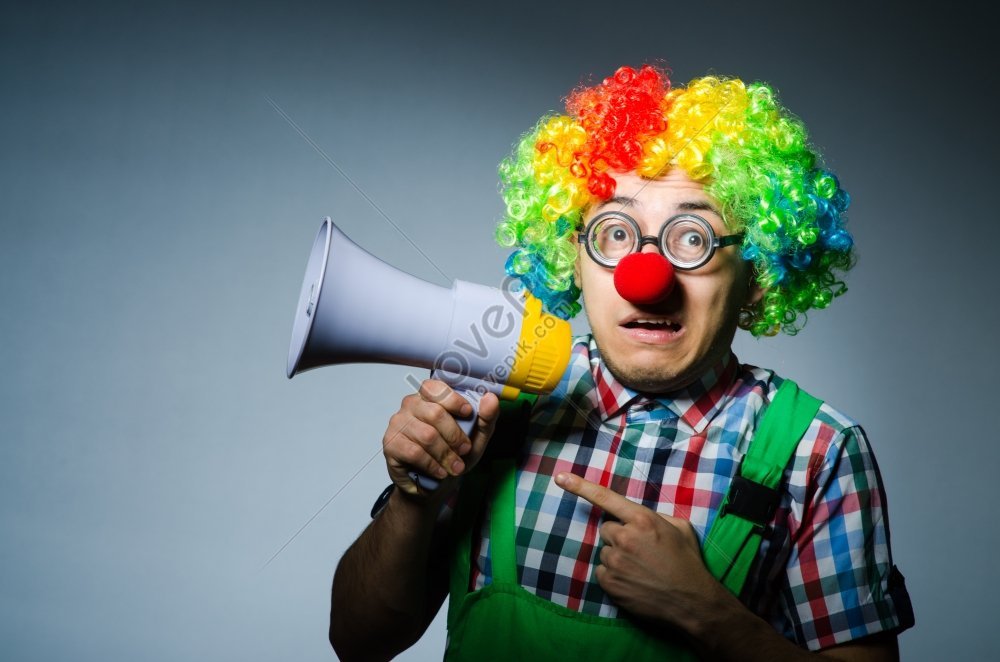 Clown With Loudspeaker Facing Curtain Picture And Hd Photos 