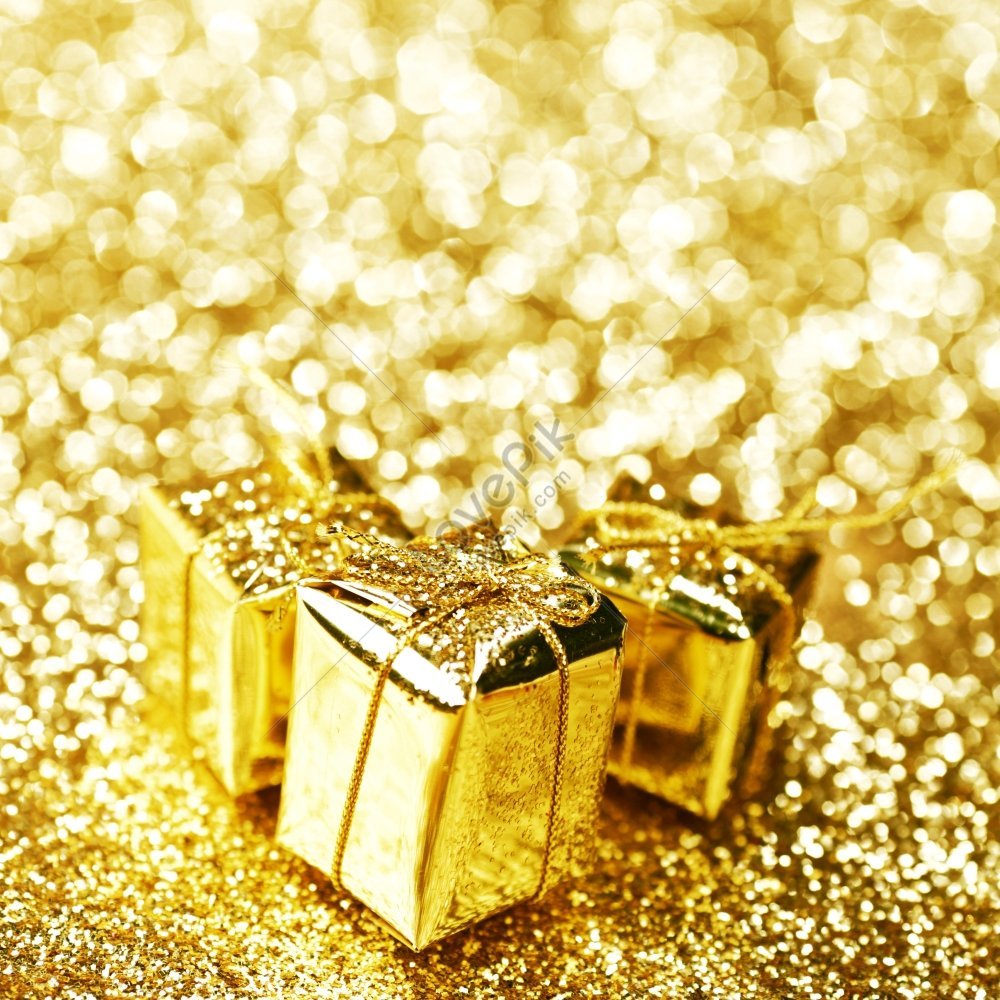 Decorative Gold Boxes With Holiday Gifts On Glittery Background Picture ...