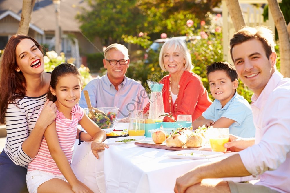 Multi Generation Family Enjoying Outdoor Meal In Garden Picture And HD ...