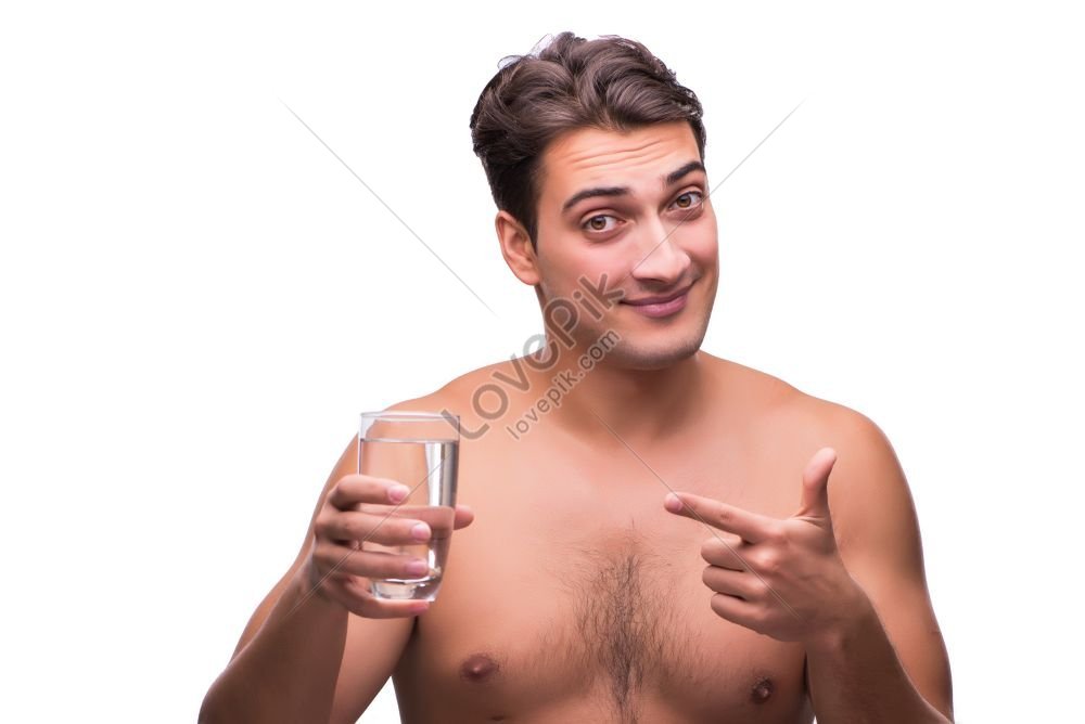 Nude Man Drinking Water Isolated On White Picture And Hd Photos Free