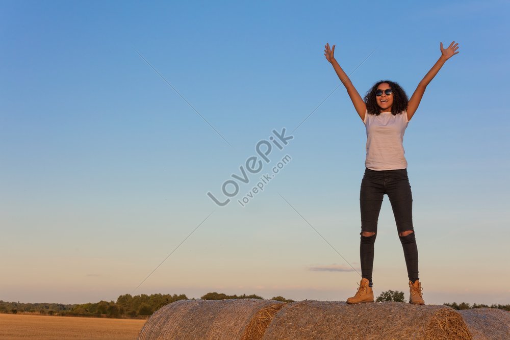 Mixed Race African American Girl Teen Sunglasses Perfect Teeth Stock Photo