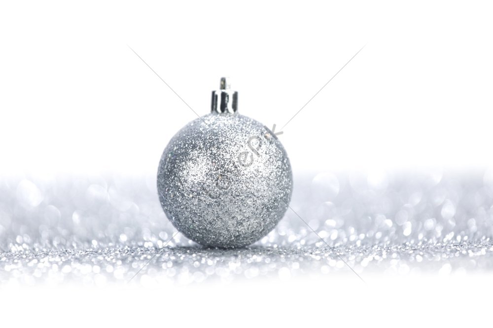 Silver Christmas Ball On Glitter Background With White Copy Space ...