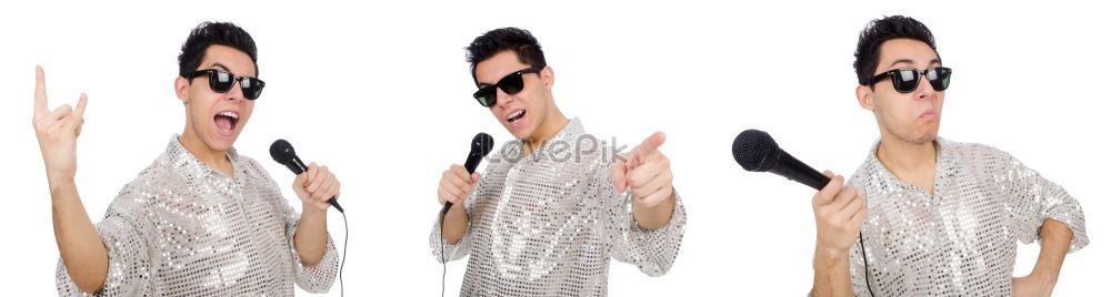 Young Man Holding Microphone And Clapperboard Isolated On White ...