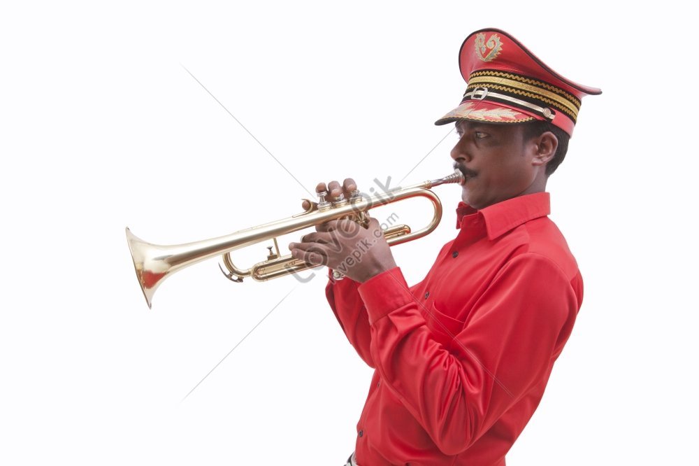 Bandmaster Blowing A Trumpet In A Photo Picture And HD Photos