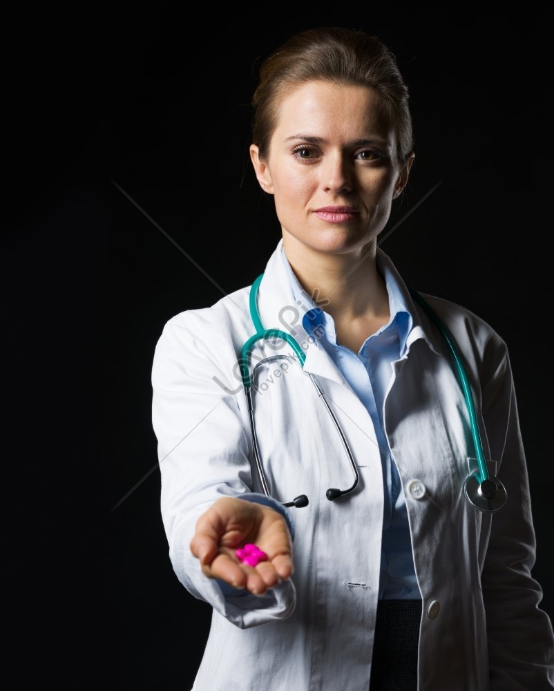 Doctor Woman Holding Pills Isolated On Black Background Picture And HD ...