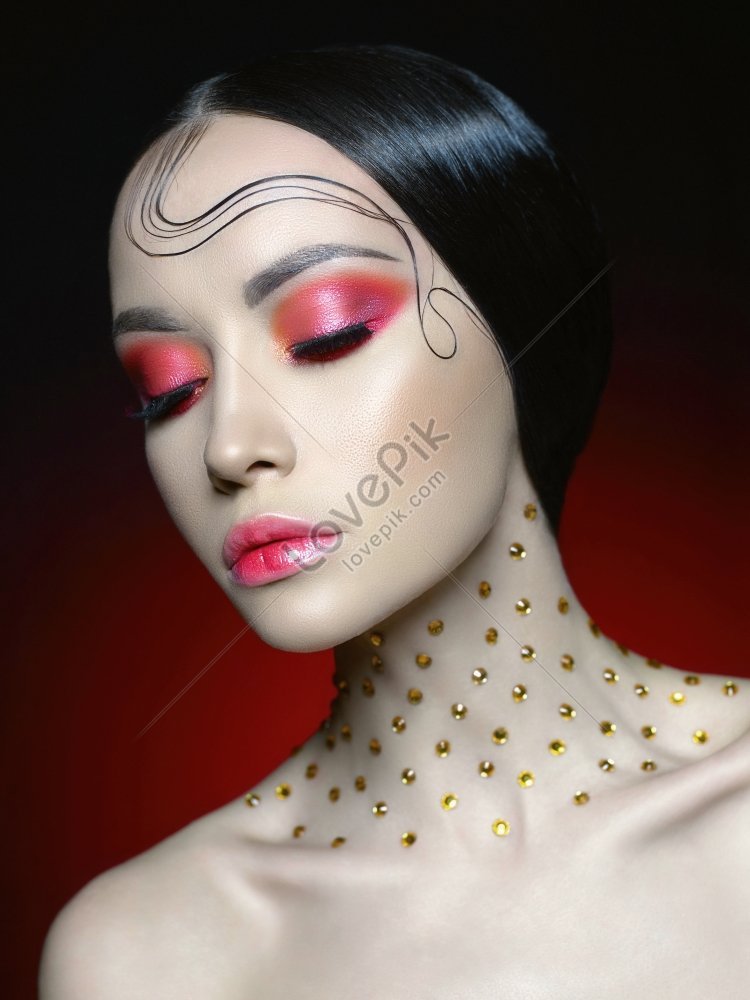 Beautiful Woman With Bright Makeup Stock Photo - Download Image