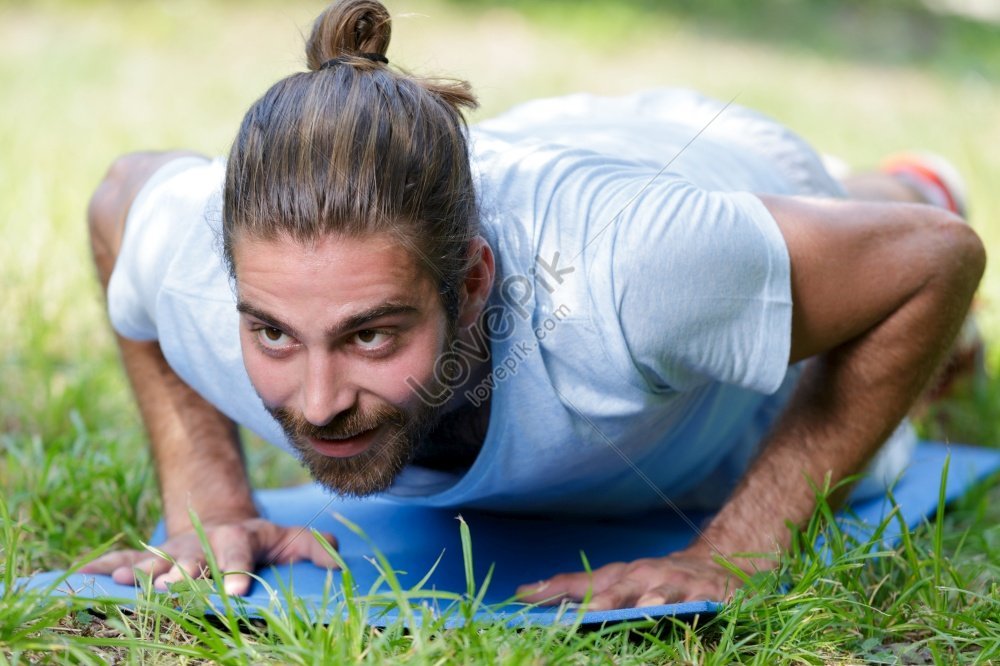 Man Doing Plank Exercise Outdoors On Mat Photo Picture And HD Photos ...