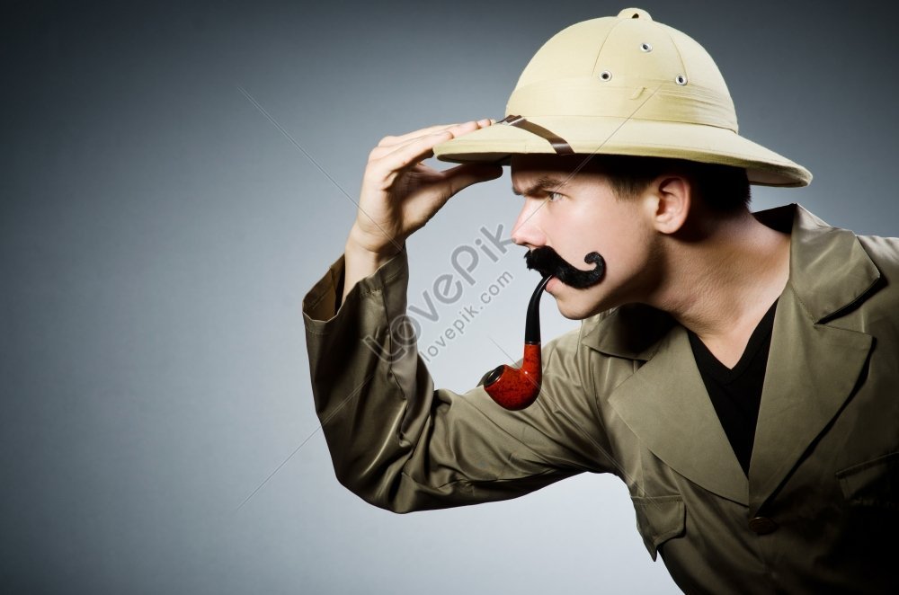 man with safari hat in hunting scene photo, comic, hobby, concept HD Photo