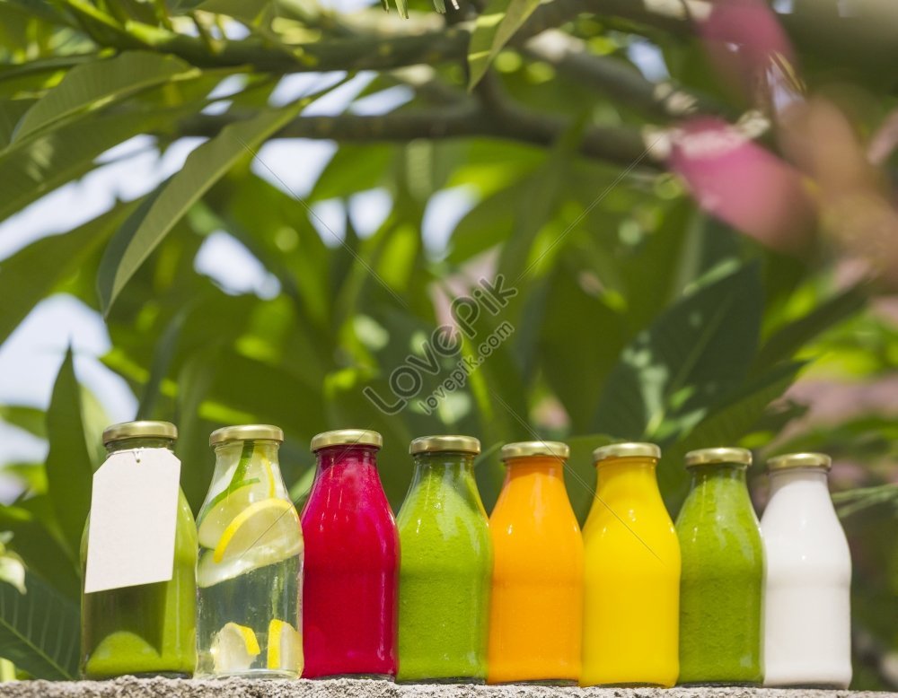 Organic Cold Pressed Raw Vegetable Juices In Glass Bottles Photo ...