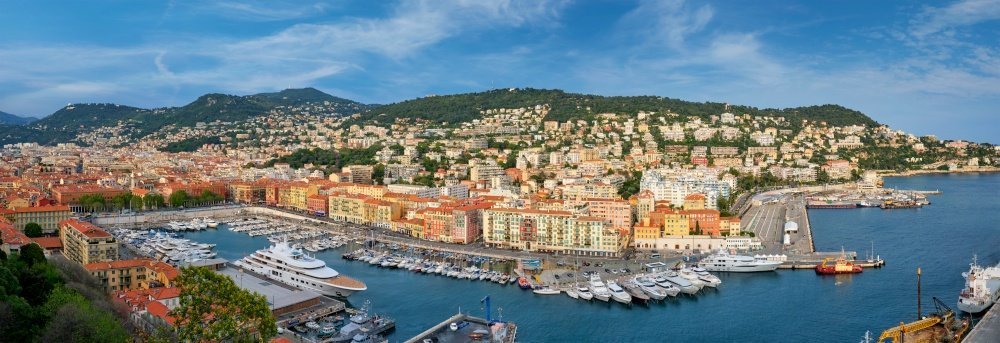 panoramic view of old port of nice with luxury yachts from castle hill picture, nice view, house, europe HD Photo