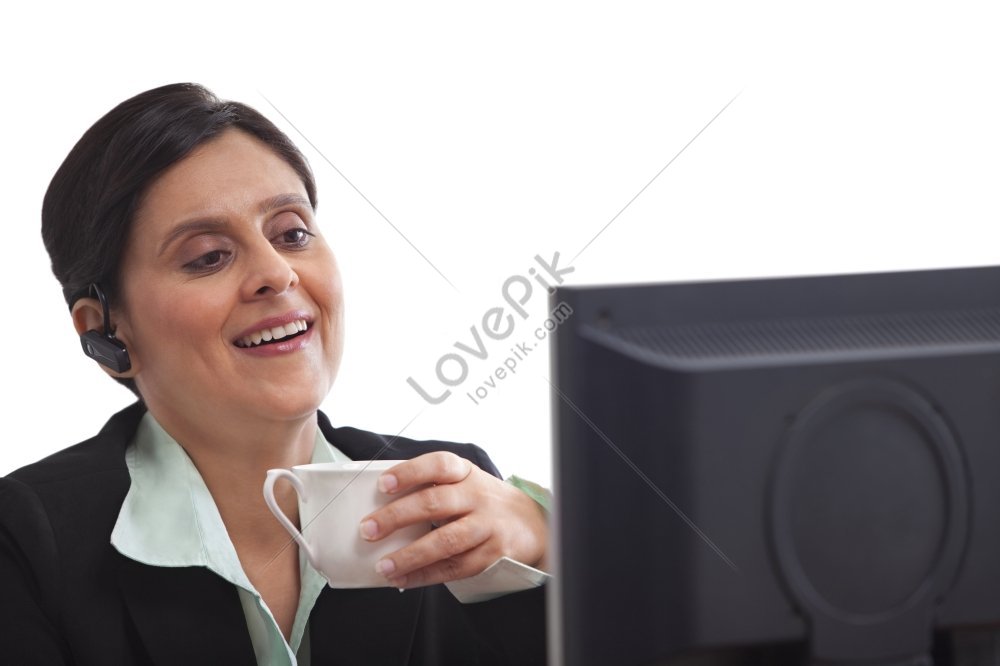 Smiling Businesswoman Drinking Coffee While Working A Photo Picture And ...