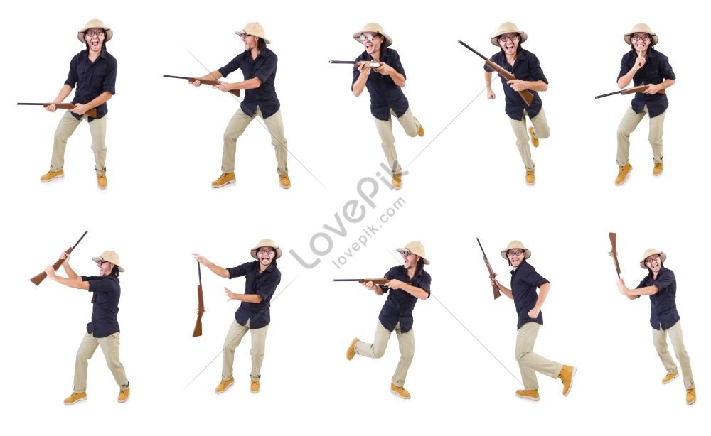funny photo of hunter wearing safari hat, man poses, shooting, hunter HD Photo