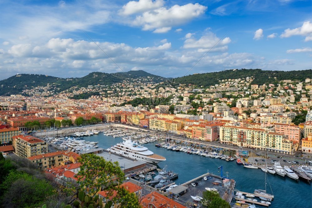 view of old port of nice with luxury yacht boats from castle hill a photo, nice view, old boat, yacht boat HD Photo