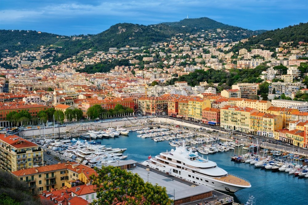 view of old port of nice with luxury yacht boats from castle hill a photo, nice view, old boat, yacht boat HD Photo