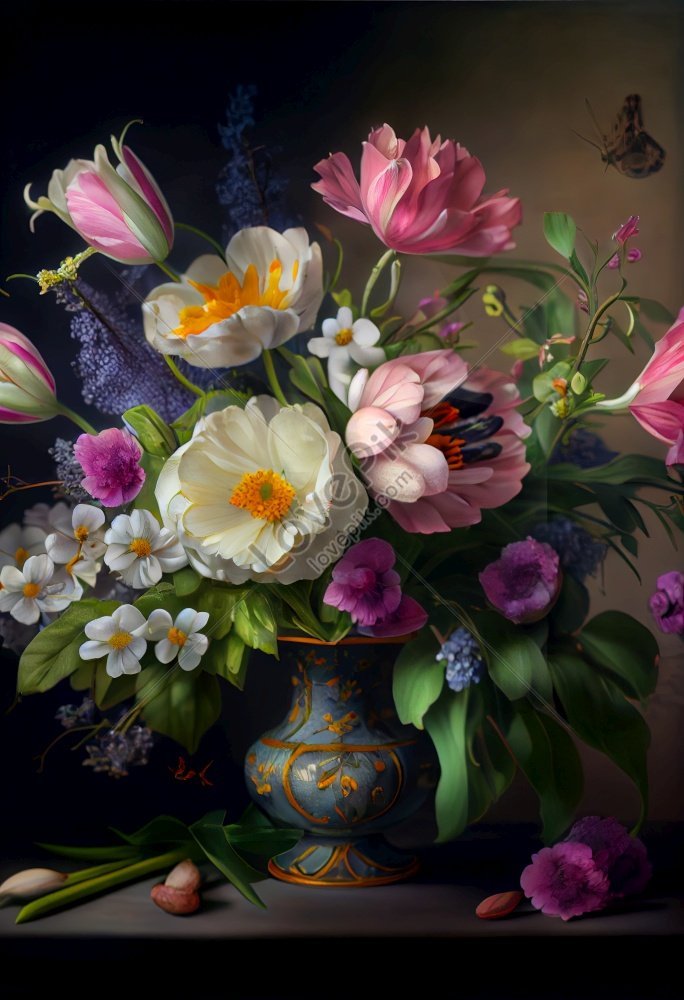 Vintage Spring Flowers Bouquet On Dark Background Photo Picture And Hd 