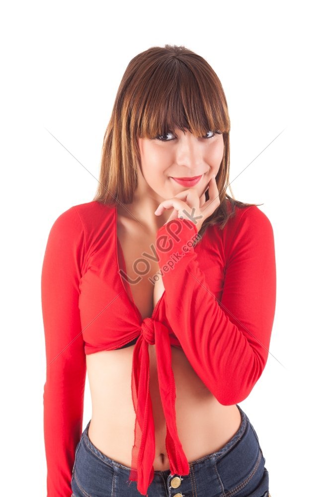 Young girl poses portrait red hi-res stock photography and images