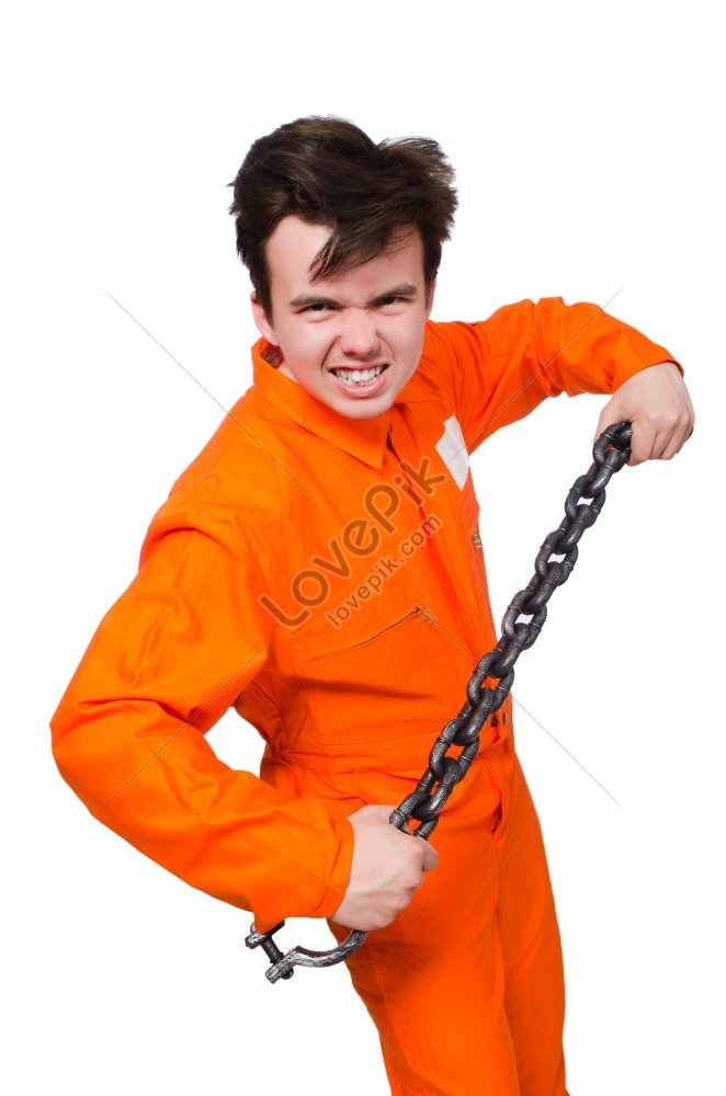 Young Inmate With Chains Isolated On White Background Picture And HD ...