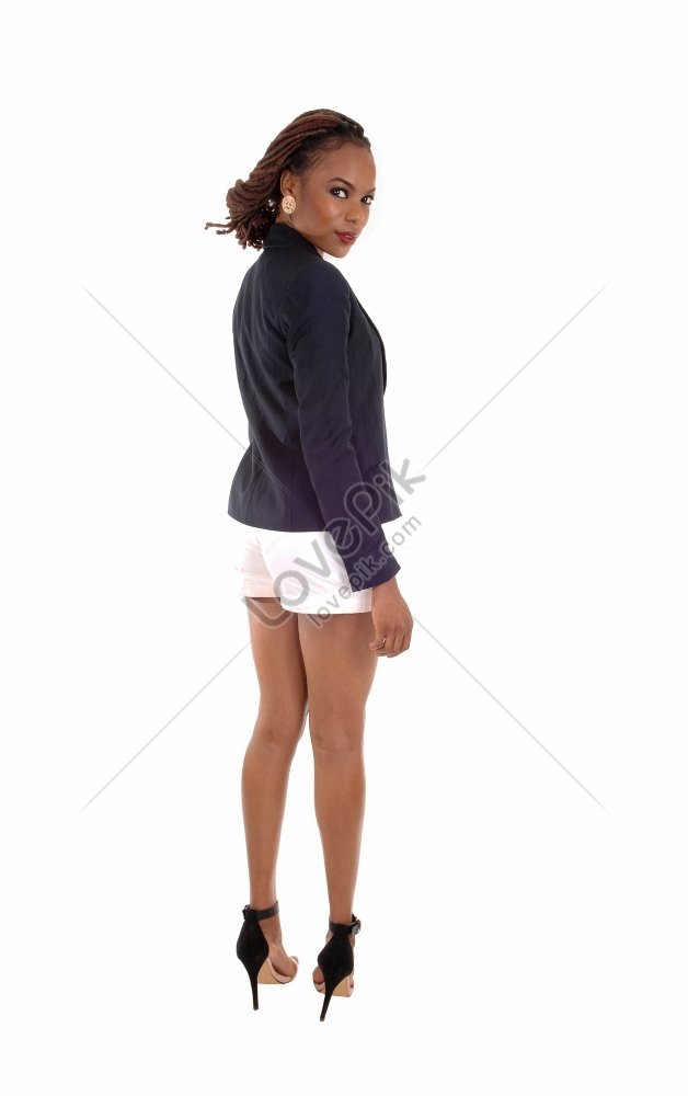 A Beautiful Slender African American Female In Dark Blue Jacket And White  Shorts Photo Picture And HD Photos