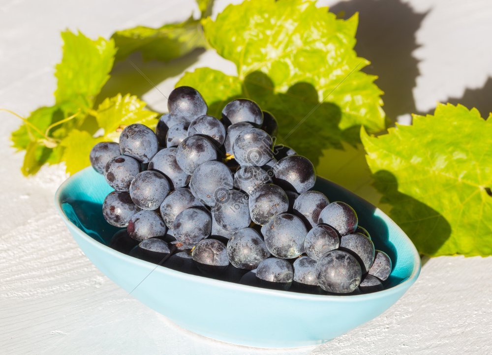 Grapes In A Bowl With Grape Leaves Grapes In A Bowl With Grape Leaves ...