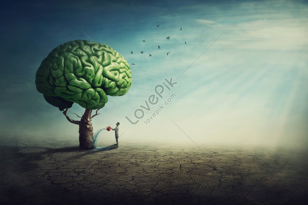 Imagen De Una Persona Resuelta Regando Un árbol Cerebral Surrealista En ...