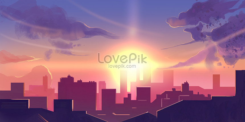 街の夕日コミックイラストイメージ 図 Id Prf画像フォーマットpsd Jp Lovepik Com