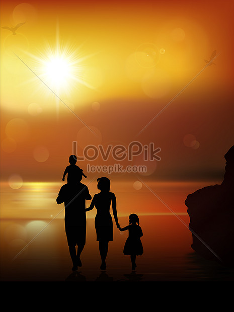 Una Familia De 4 En La Puesta De Sol | HD Creativo antecedentes imagen  descargar - Lovepik