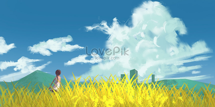 夏小麦畑の少女イラストイメージ 図 Id Prf画像フォーマットpsd Jp Lovepik Com