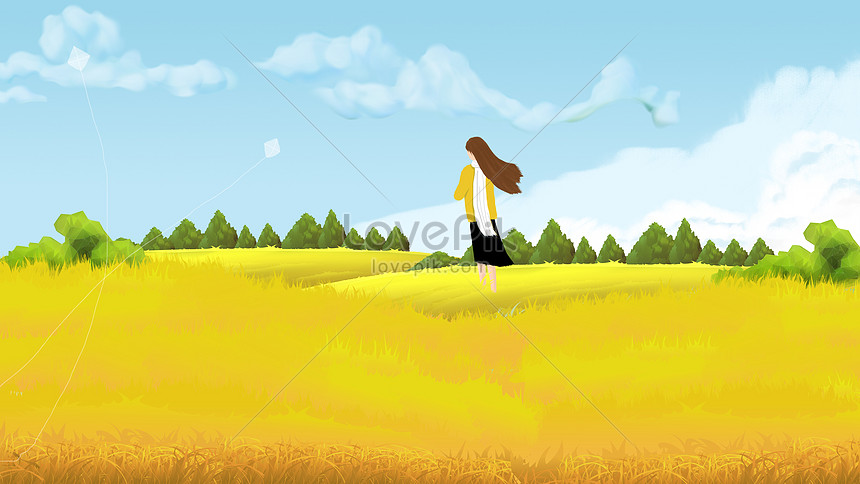 秋の麦畑の少女イラストイメージ 図 Id Prf画像フォーマットpsd Jp Lovepik Com