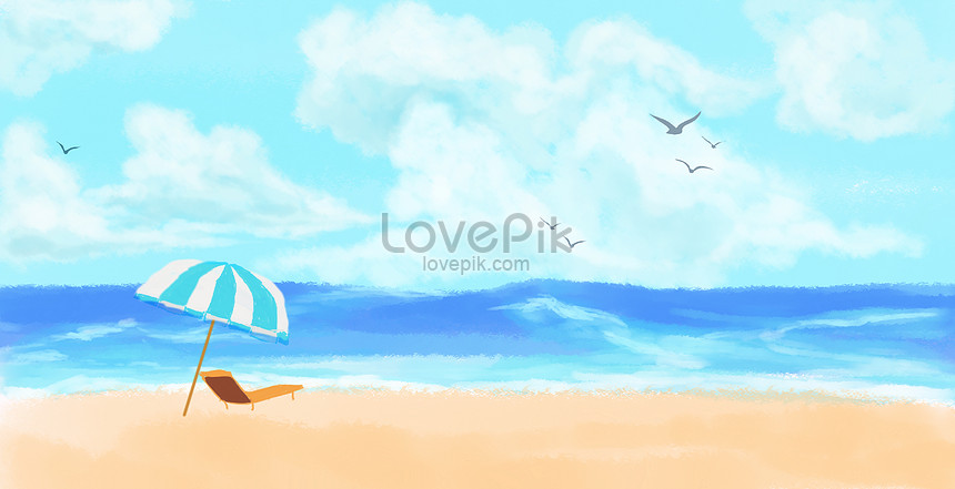 Hand Painted Beautiful Sea And Beach Background Backgrounds Image Picture Free Download Lovepik Com